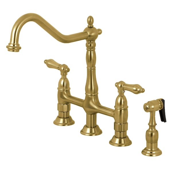KS1277ALBS Heritage Bridge Kitchen Faucet W/Brass Sprayer, Brass